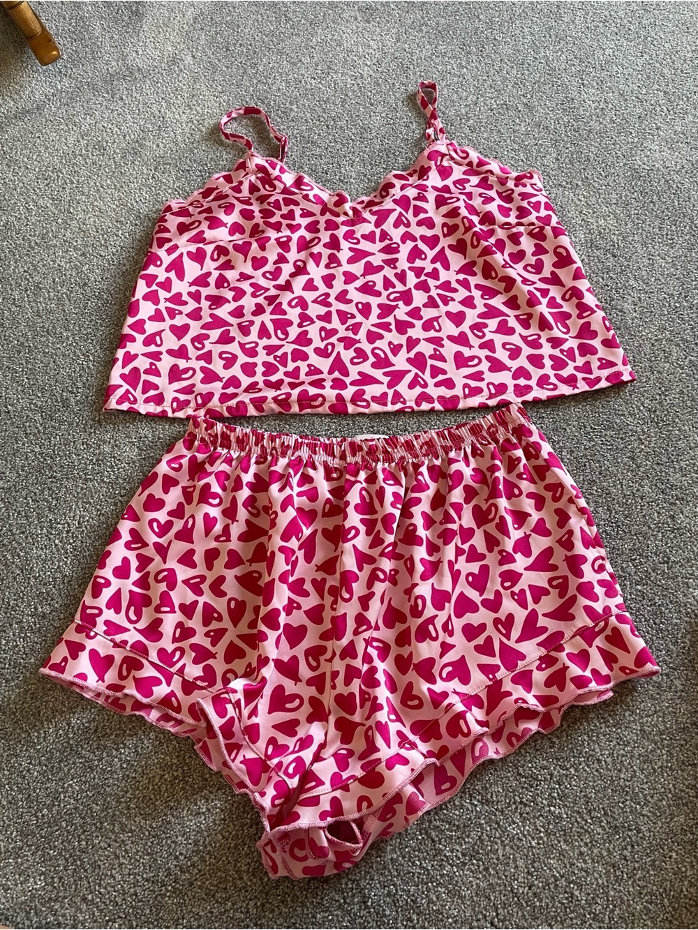 Colsie Pink Heart Print Crop Cami & Shorts Pajama Set